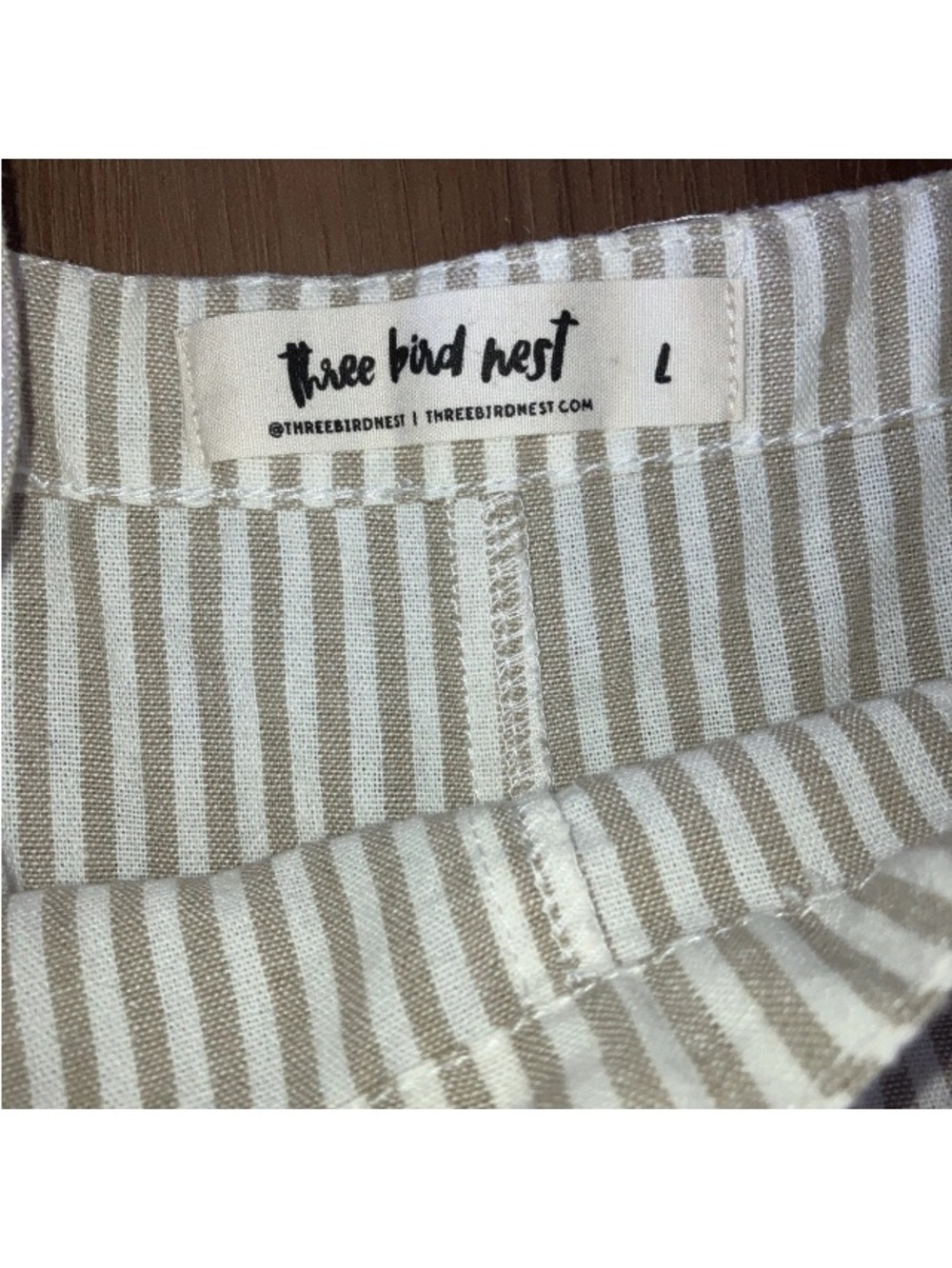 Three Bird Nest L High Hopes Cropped Wide Leg Denim Striped Overalls Tan & White - Picture 3 of 12